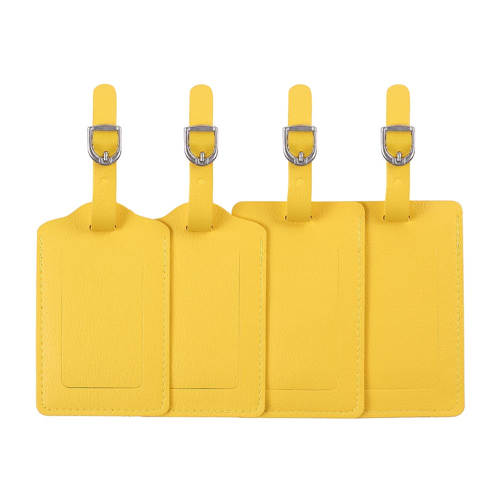 Luggage Tags, Microfiber Leather Personalized Suitcase Tag Set Luggage id Tags Labels Travel Accessories-Set of 4(Yellow)