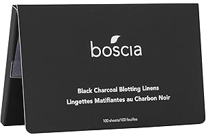 boscia Black Charcoal Blotting Linens - Vegan, Cruelty-Free, Natural Skin Care - Oil Blotting Sheets for Face - For Combination to Oily Skin Types - Travel Size - 100 Sheets