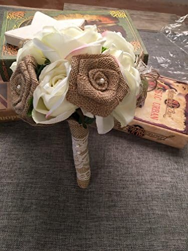 Duane Loyd Design Wedding Burlap Bouquet Roses with Artificial Pearl and Lace (Style #1)