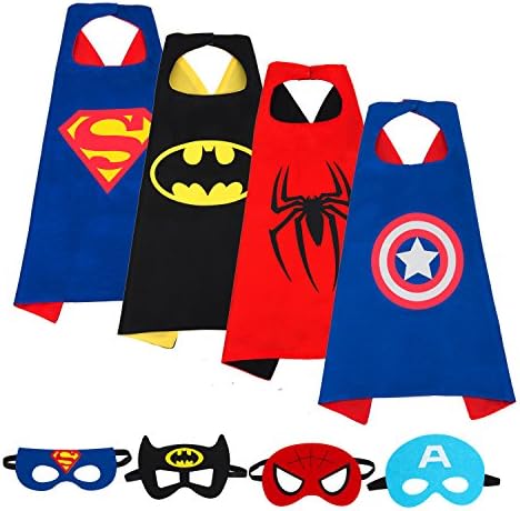  Comics Cartoon Superhero Dress Up Costumes 4 Satin Capes with Felt Masks