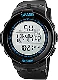 Men's Black Digital Sports Watch - 50M Waterproof, Timer, Alarm, Black Rubber Band Military Watch for Boys