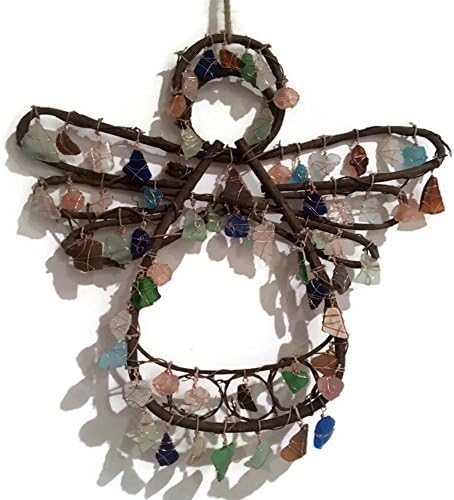 Beach Sea Glass, Seaglass Angels, Beach Glass Suncatcher, Seaglass Suncatcher, Whimsical Glass, Grapevine Wreath, Baptism Gift, Eco Friendly