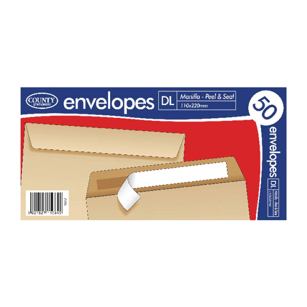 DL Manilla Peal and Seal Envelope, 20 Pack of 50
