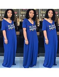 Blugibedramsh - Camiseta larga de verano para mujer, cuello en V, suelta, con bolsillo