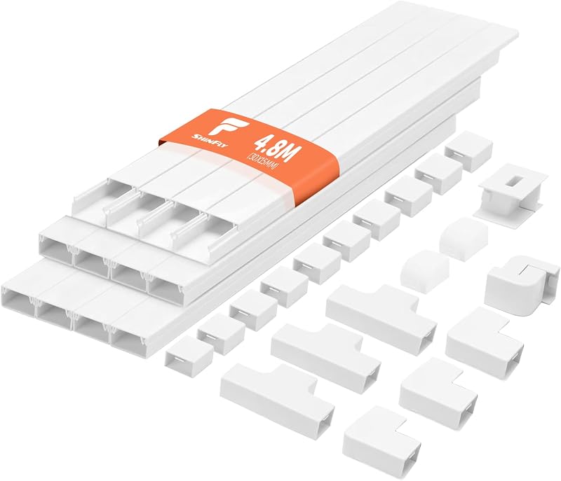 shinfly 4.8m Cable Trunking White 30x15mm Self-Adhesive 12 Ducts