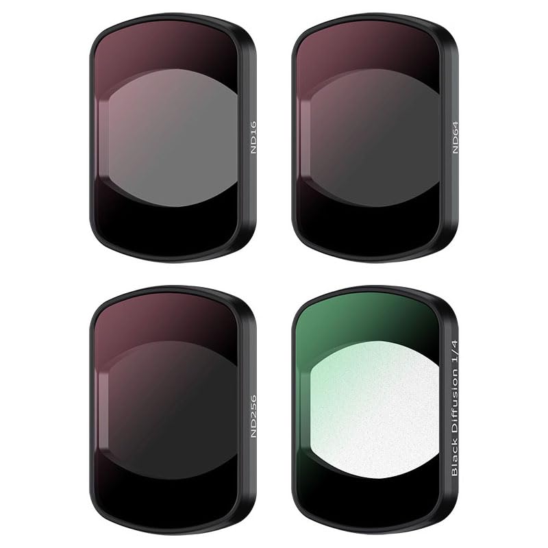 JJC 4 Pack Magnetic ND Black Diffusion 1/4 Filter Kit for DJI Osmo Pocket 3, ND16 ND64 ND256 Neutral Density Black Mist Effect Filter, Multi Coated HD Lens Filters Pocket3 Action Camera Accessories