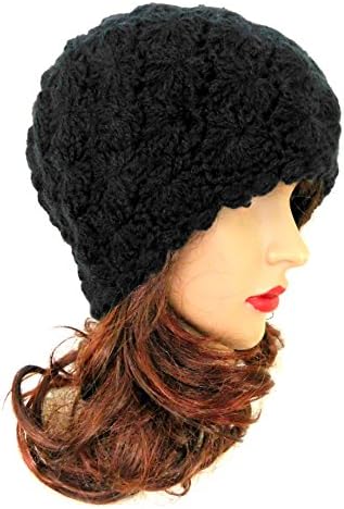 Super Soft Alpaca Beanie Solid Color Crochet Handmade Hatt (Black)