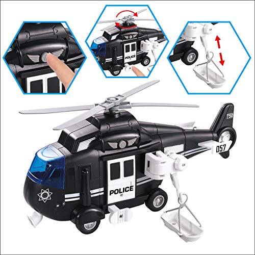 City Service Police Helicopter Toy for Kids with Lights and Sounds - Friction Powered Toy Planes - Rescue Side Basket Crane - Patrol, Rescue and Pursuit Play Chopper for Your Little Boys and Girls