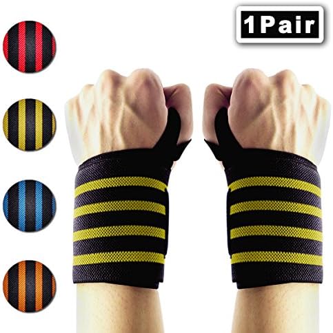 IWAMEE Wrist Wraps Weightlifting, Support Straps with Thumb Loops, Hand Exercise Brace Professional Grade Wrist Strength Belt for Gym Training, Workouts Protector, Yellow