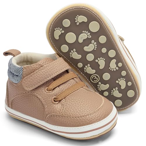 BACSAC Baby Boys Girls Non-Slip Sole High-Top PU Leather Infant Sneakers Toddler Crib First Walker Shoes