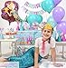 Mermaid Party Supplies - Complete Tableware and Decoration Deluxe Set - Plates, Cups, Utensils, Napkins, Table Cloth, Balloons, Happy Birthday Banner, Cupcake Topper, Favor Bags, Mermaid Hats & Crown