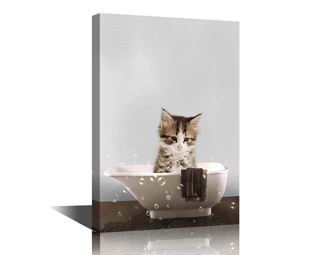 Funny Cat Poster Bathroom Decor Wall Art Decor Funny Cat Paintings Artwork Modern Home Decor Canvas Print for Home Living Room Dining Room Prints Stretched and Framed Ready to Hang - 24"W x 16"H