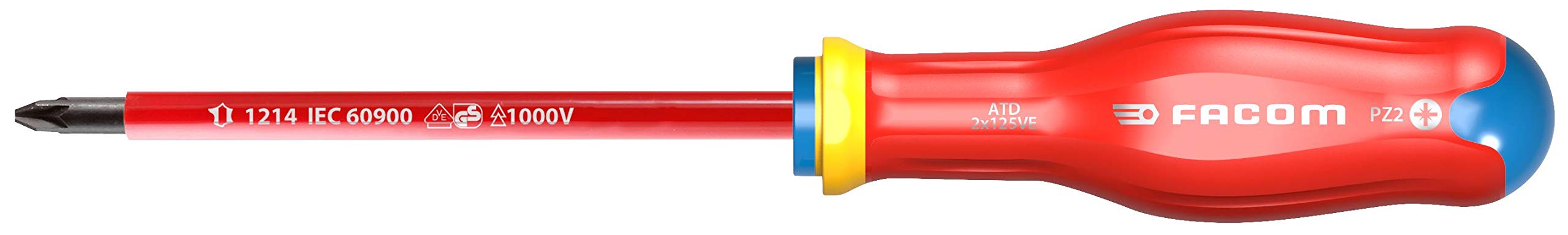Facom ATD2X125VE PROTWIST Screwdriver INOX Insulated 1000 Volts for POZIDRIV Phillips Screws - sheathed Round Blade