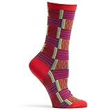 Ozone Women's Japanese Sahara Patchwork Crew Sock, Red, One Size