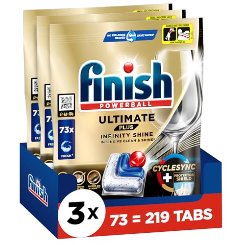 Finish Ultimate Plus Infinity Shine Spülmaschinentabs – Geschirrspültabs für intensive Reinigung, Fettlösekraft und Glanz mit Schutzschild – 219 Finis