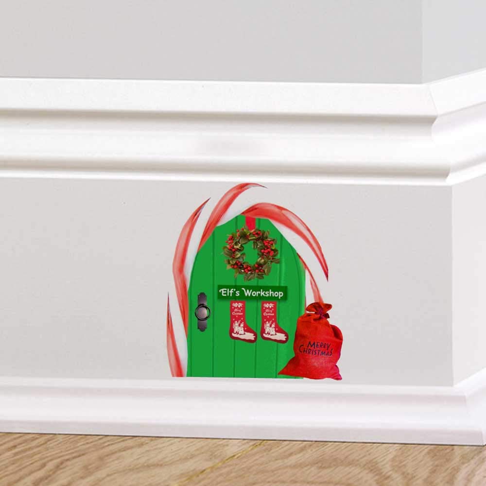 60 Second Makeover Limited Full Colour Elf Door Elfs Workshop Christmas Fairy Pixie Door Wall Stickers Decal Childrens Festive Christmas Decorations UK Wall Art Stickers