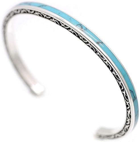 Amazon シルバーワン シルバー925 ターコイズ 細目 バングル メンズ Se アラベスク ブレスレット 通販