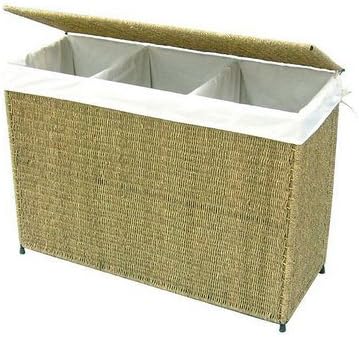 America Basket Company Woven Decorative Seagrass Lined 3-section Full-load Hamper by America Basket