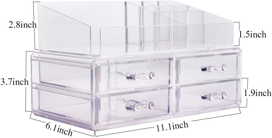 Zhiai Acrylic Jewelry Makeup Drawer Organizer - Clear Cosmetic Storage Set, 4 Small Drawers, 2 Pieces Set Great for Bathroom, Dresser, Vanity and Countertop