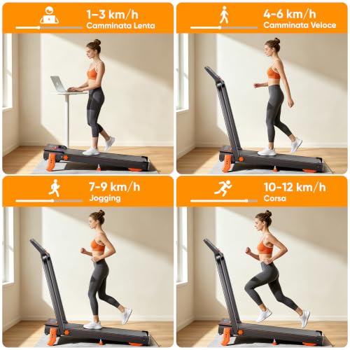GIDGIMO 2 in 1 Folding Electric Treadmill with 15% Tilt, Walking Pad with Handle, Up to 12 km/h, Silent Motor, LED Display and Remote Control for Home and Office