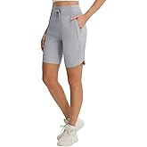 baleaf Women's 9" Athletic Running Long Shorts with Pockets Quick Dry Knee Length Bermuda Shorts High Waisted UPF 50+