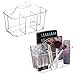 mDesign Plastic Makeup Storage Organizer Caddy Tote, Divided Basket Bin, Handle for Bathroom, Hold Eyeshadow Palettes, Nail Polish, Brushes, Shower Essentials, Small, Lumiere Collection, 2 Pack, Clear