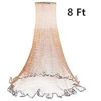 YYfamily Saltwater Fishing Cast Casting Net Easy Throw for Bait Trap Fish 8ft/12ft/16ft Radius with Heavy Duty Real Lead Sinker Weights (8 Ft)