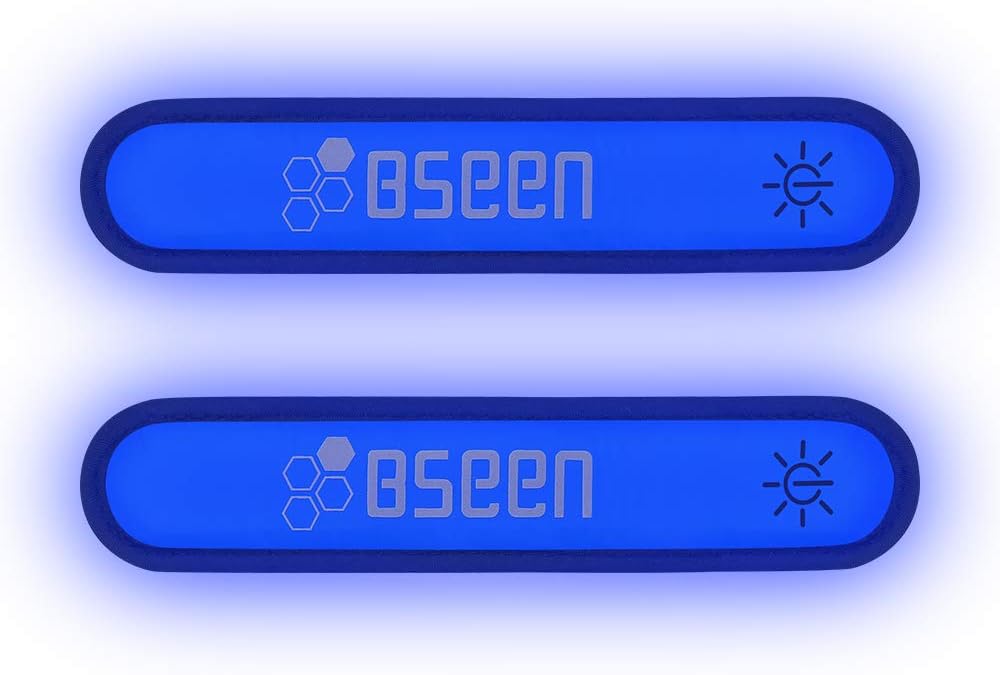 BSEEN LED Armband 2 Pack LED Slap Bracelets, Adjustable Strap Safety Light Armbands Glow in The Dark Night Running Gear for Jogging, Walking, Cycling, Camping Outdoor Sports (Blue) : Sports & Outdoors