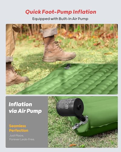 QPAU Camping Sleeping Pad, 2 Person Camping Mat, Enhanced Support for Healthy, with Built-in Foot Pump, 4.7 Inch Durable Sleeping Mattress for Camping, Hiking and Home (Pine Green)