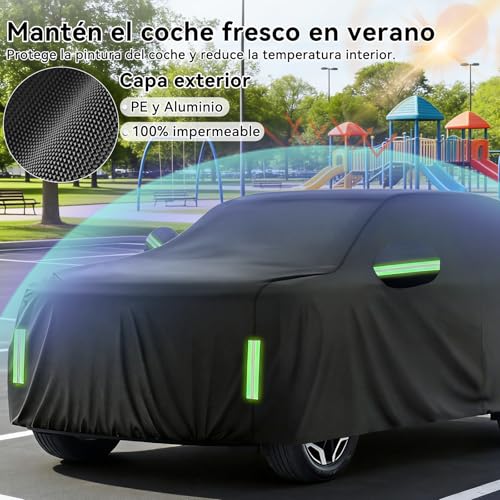 AUTODIAG Cubierta para Auto SUV,520x200x180CM Funda para Carro Impermeable,Cremallera y Cintas Reflectante,Cerradura Extra y Cuerda antiviento,Anti-UV,Anti-Nieve,Antiarañazos,Ideal para Exteriores
