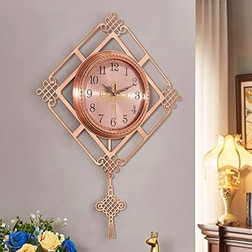 SJQ Chinese Knot Black Watch Clock Living Room European Watch American Creative Watch Clock Atmosphere,20 inches,Rose gold (all metal) digital dial