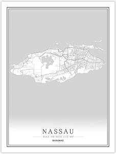 Prints Canvas,Bahamas Nassau City Map Wall Art Black White Line Mural Poster Pictures Minimalist Painting Modular Pop Simple Living Office Space Vertical Personalised Decoration,20Cm X 30Cm/7.8 11.