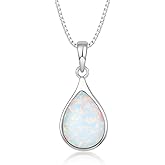 Veshon Opal Necklace for Women - 925 Sterling Silver October Birthstone Teardrop Pendant with 9x12mm Opal Gemstone, Adjustable Box Chain Jewelry Gif for Her