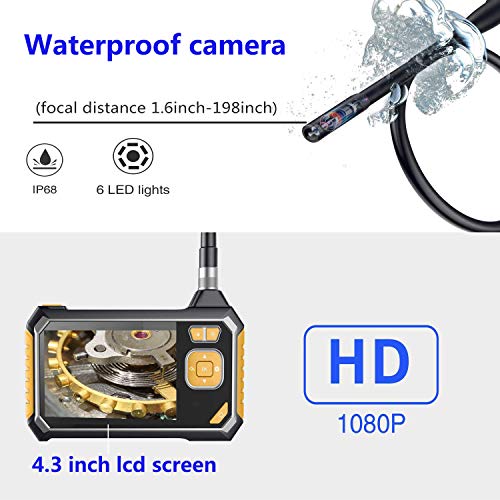 Industrial Endoscope,YINAMA 1.6-198inch Focal Distance Digital Semi-rigid Borescope 4.3inch LCD 2600mAh Rechargeable Battery 8G SD Card Snake Camera 1080P HD Video Waterproof Inspection Camera(9.84FT) - Thumbnail 2