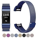 Hotodeal For Fitbit Charge 2 Bands, Band Milanese Loop Stainless Steel Magnet Metal Replacement Bracelet Strap Wristbands Accessories for Women Men, Blue