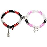 Caiyao Matching Couples Bracelets Friendship Bracelets Heart Stone Beads Guitar Love Star Distance Promise Bracelet for Best Friends Bff Couples Valentine's Day -B