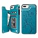 Compatible with iPhone 7 Plus Case with Card Holder, iPhone 8 Plus Wallet Case Premium PU Leather Embossed Butterfly Kickstand Card Slots Magnetic Clasp Cover for iPhone 7 Plus & 8 Plus, Blue