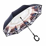 Inverted Umbrella, Best Windproof Umbrella, Cars Reverse Umbrella, Beautiful Rain Umbrella with UV Protection, Upside Down Umbrella With C-Shaped Handle and Carrying Bag