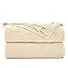 Longhui bedding Cream Cotton Cable Knit Throw Blanket for Couch Chairs Beach Sofa, Home Decorative Lightweight Blanket, Beige 50 x 60 inch with a Washing Bag Silk Bow Tie Package