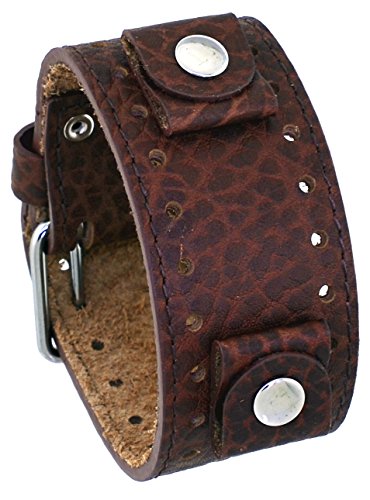 Rev #RIV Riverside Buffalo Italian Design 22mm Lug Width Wide Leather Cuff Watch Band (Distressed Brown)