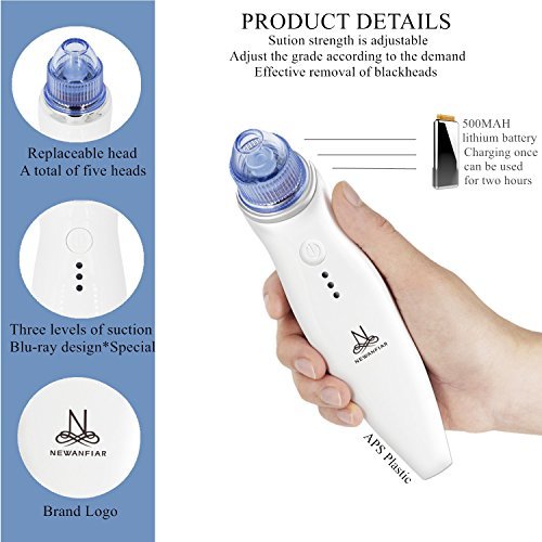 NEWANFIAR X6 Mitesser Entferner Mitesser Sauger Porenreiniger Sauger 5 Aufsätze USB-Aufladung Blu-ray-Design
