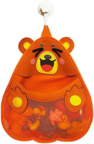 SIOLI Bear Bath Toys Organizer - Cute &amp; safe bathtub toys storage for baby, toddler, kids. Bath toys holder mesh net bag. Keeps toys dry, mold &amp; bacteria free. Bonus strong suction cup