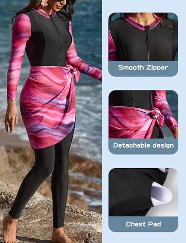 SEAUR Women Muslim Swimsuit 2 Pieces Islamic Burkini Modest Swimwear Full Cover Rash Guard Long Sleeve Swim Top with Pants Swimming Costume Set Summer Beachwear