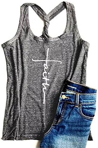 KACY Women's Shirt Sleeveless Faith Letters Print Summer Funny Tank Cami Top Graphic Tee Blouse