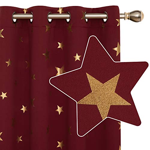 Deconovo Red Blackout Curtains, Eyelet Curtains, Gold Star Foil Printed Curtains for Christmas Decoration, 66x90 Inch, 2 Panels — image 1