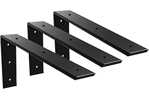 WINKER Countertop Support Bracket 3 Pack Heavy Duty 3/8" Thick Hidden L Shelf Bracket 16" x 6" x 2.5" Metal Corbels for Quartz/Granite/Wood/Concrete/Laminate Countertops, Black