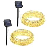 OMorc LED Solar Powered String Lights, 100LEDs, 8 Modes, 33ft, Warm White(2 Pack)