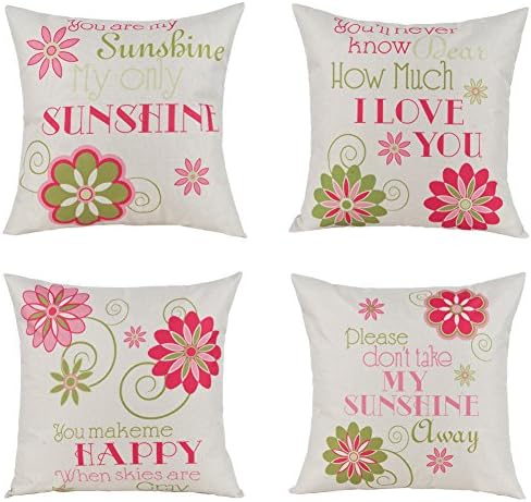 Unique Warm Throw Pillow Covers Pink Flowers Cotton Linen Cushion Covers 18 X 18 Inches Pack of 4