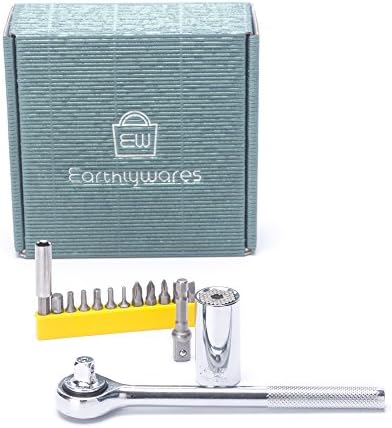 Professional Universal Ratchet Socket Set – EarthlyWares Multi-functional Socket Grip Kit, 7mm to 19mm Repair Tools, includes Ratchet Wrench, 3/8” Power Drill Adaptor, 12 Pcs Screwdriver Adapter Bits