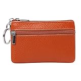 lovelive99 Womens Genuine Leather Zipper Mini Coin Purse with Key Ring Card Holder Wallet (Khaki)
